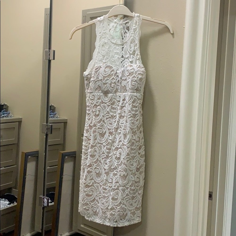 White lace sequin hearts dress